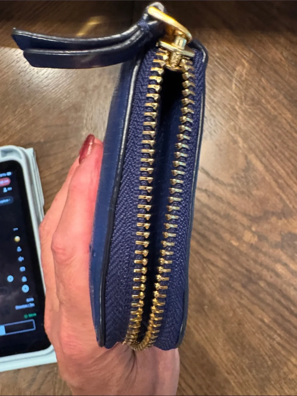 Tory Burch Royal Blue Leather Zip-Around Wallet EUC